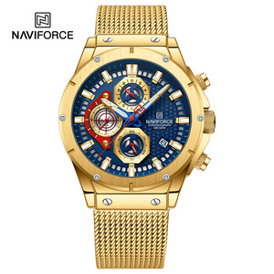 NAVIFORCE Watches for Men Luxury Brand Chronograph Sport Quartz Wristwatch Waterproof Steel Band Luminous Clock 8027 S