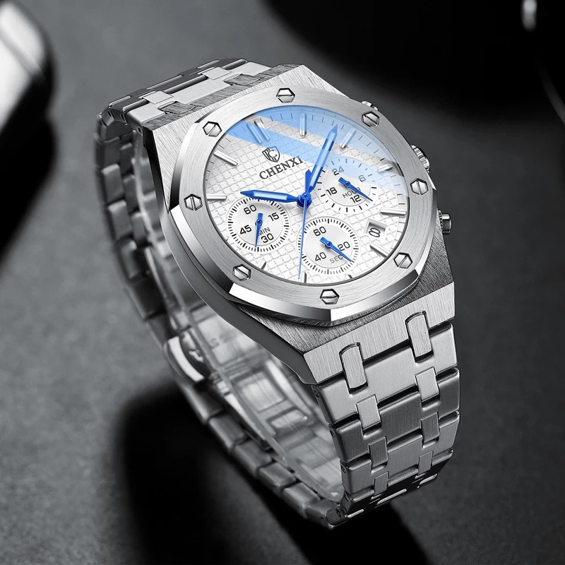 2022 chenxi 948 Men Sport Chronograph Watch Stainless Steel With Dates Waterproof Luminous Quartz Watch For Men Montre Homme