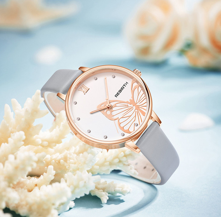 Rebirth flowers Watch Women Fashion Casual Leather Belt Watches Ladies' butterfly Quartz Clock Dress Wristwatches Reloj Mujer