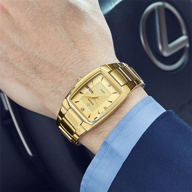 WWOOR 2021 New Square Watch Men with Automatic Week Date Luxury Stainless Steel Gold Mens Quartz Wrist Watches Relogio Masculino