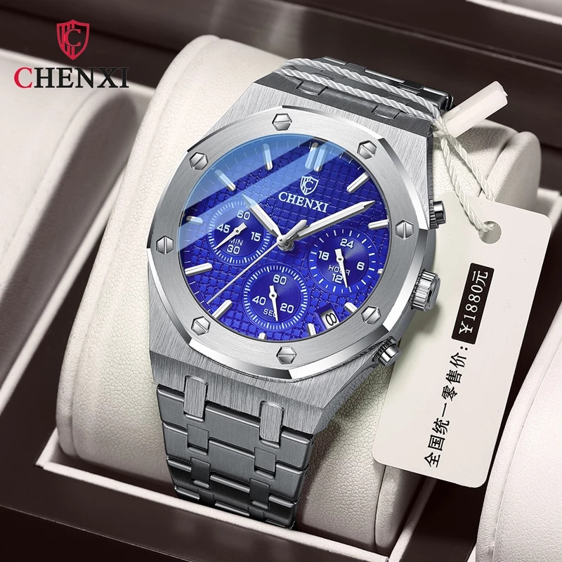 2022 chenxi 948 Men Sport Chronograph Watch Stainless Steel With Dates Waterproof Luminous Quartz Watch For Men Montre Homme