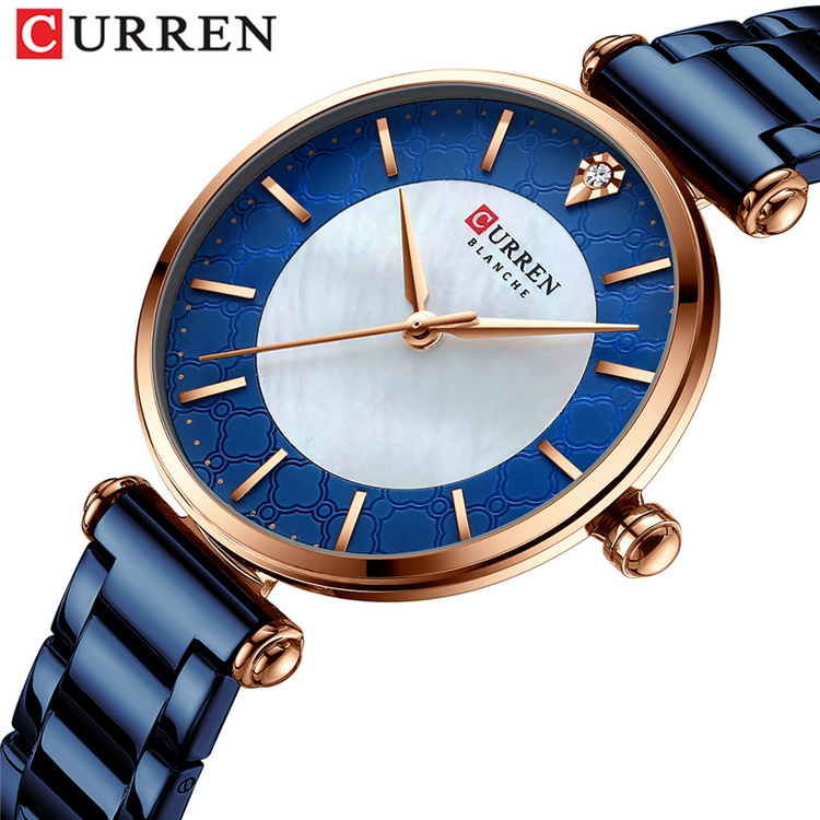 Watches For Women Brand CURREN 9072 Elegant Thin Quartz Wristwatch with Stainless Steel Simple Female Clock