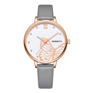 Rebirth flowers Watch Women Fashion Casual Leather Belt Watches Ladies' butterfly Quartz Clock Dress Wristwatches Reloj Mujer