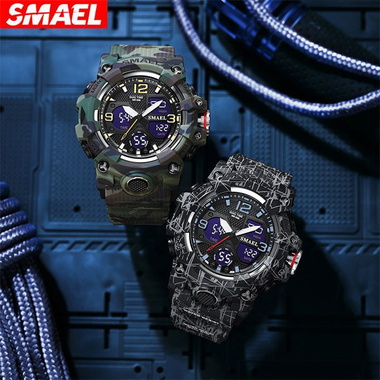 NEW Men Watches Sport SMAEL Camouflage Style 50M Waterproof Clock Alarm Stopwatch 8008 Quartz Wristwatches For Men