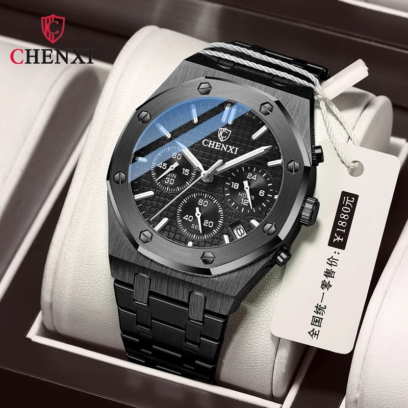 2022 chenxi 948 Men Sport Chronograph Watch Stainless Steel With Dates Waterproof Luminous Quartz Watch For Men Montre Homme