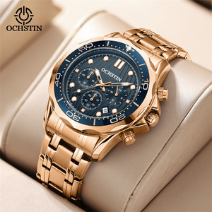 OCHSTIN 7005 New Wristwatches Mens Analog Display Rose Gold Stainless Steel Quartz Sports Watch Auto Date Chronograph Male Clock