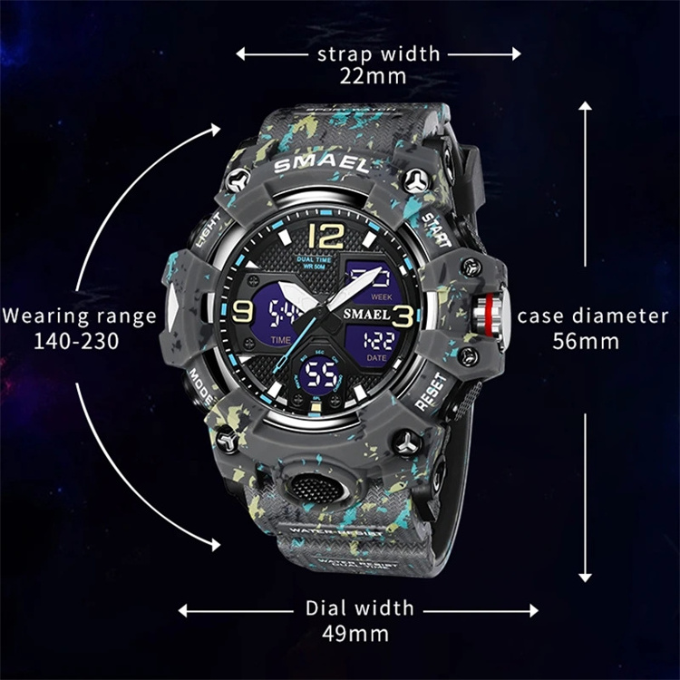 NEW Men Watches Sport SMAEL Camouflage Style 50M Waterproof Clock Alarm Stopwatch 8008 Quartz Wristwatches For Men