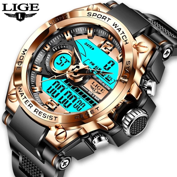 Relogio Masculino 2021 LIGE Sport Men Quartz Digital Watch Creative Diving Watches Men Waterproof Alarm Watch Dual Display Clock