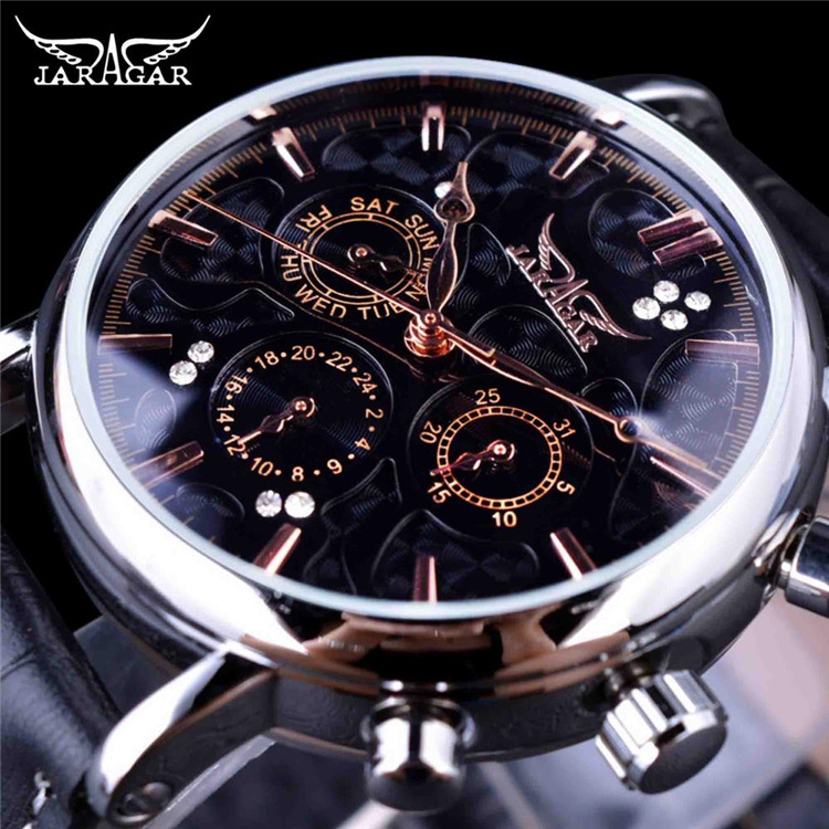 JARAGAR GMT939 Top Brand Luxury Male Watches Blue Sky Series Elegant Design Genuine Leather Strap Men Automatic Wristwatches