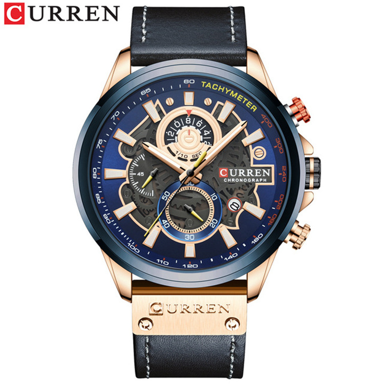 CURREN 8380 Fashion Sport Watch Men Blue Top Brand Luxury  Leather Wrist Watches Man Clock Casual Chronograph Wristwatch