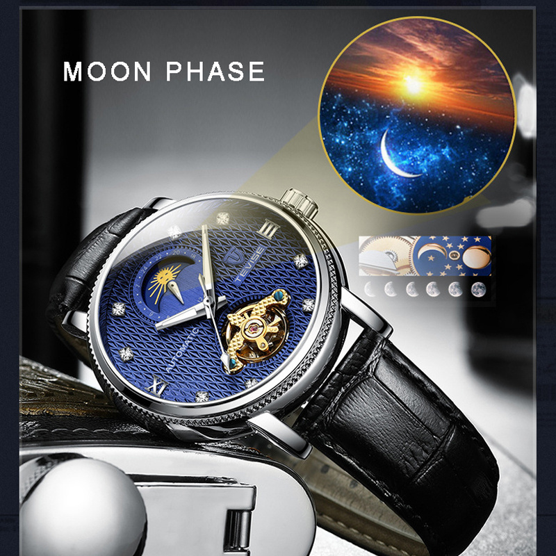 T612 montre TEVISE Watches Man Automatic Moon Phase Luminous Mechanical Wristwatches Tourbillon Fashion Wrist Watch for Men