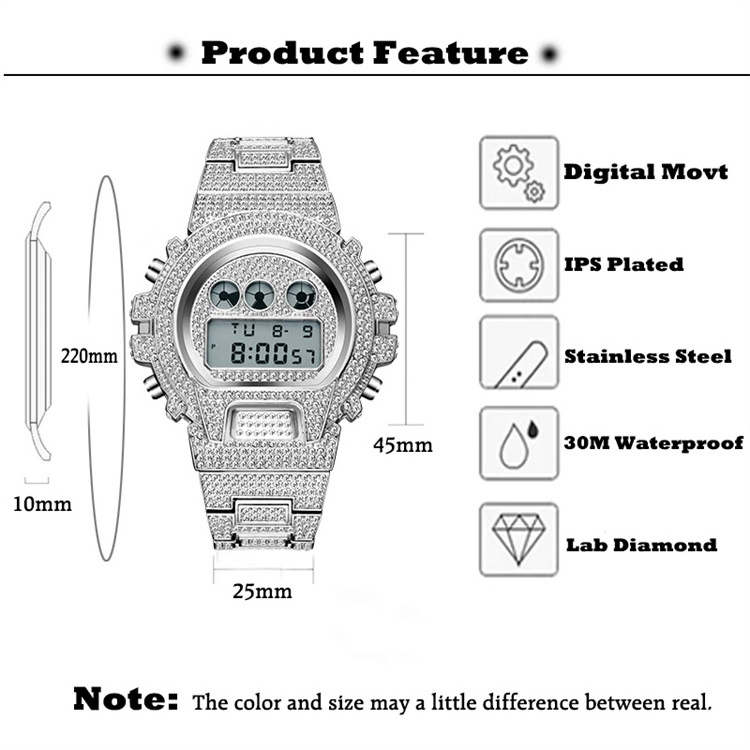 miss fox V304 Shock Mens Watches Top Brand Luxury Bling Bling Digital Watch Men Diamond Male Clock Hip Hop Iced Out Watches