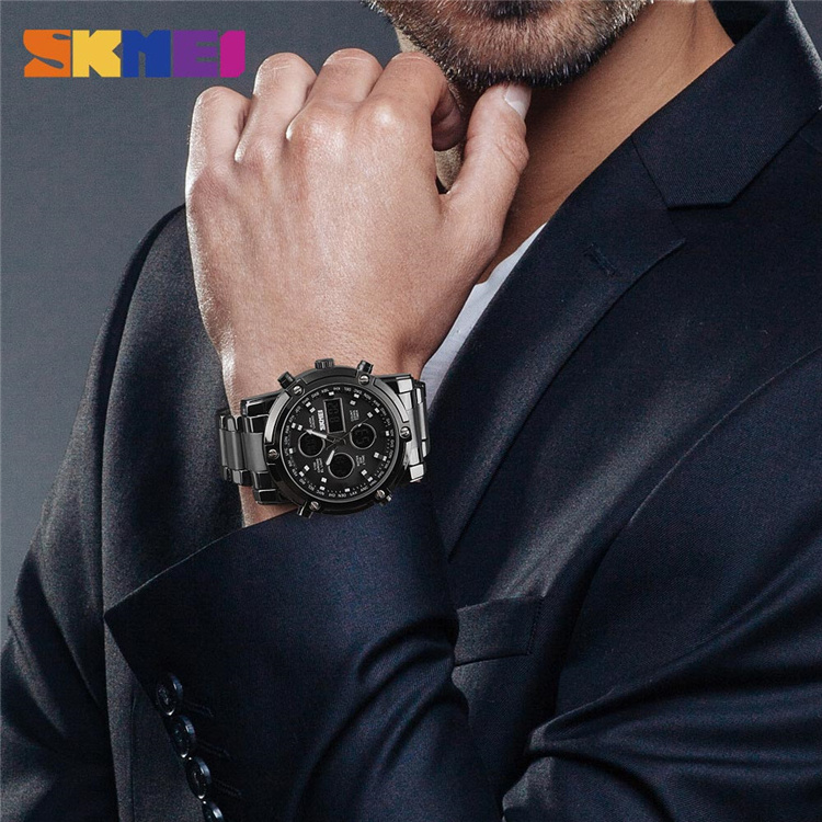 SKMEI 1389 Digital Quartz Watch Men Outdoor Sports Digital Watch Countdown Full Steel Strap Clock 2019 New