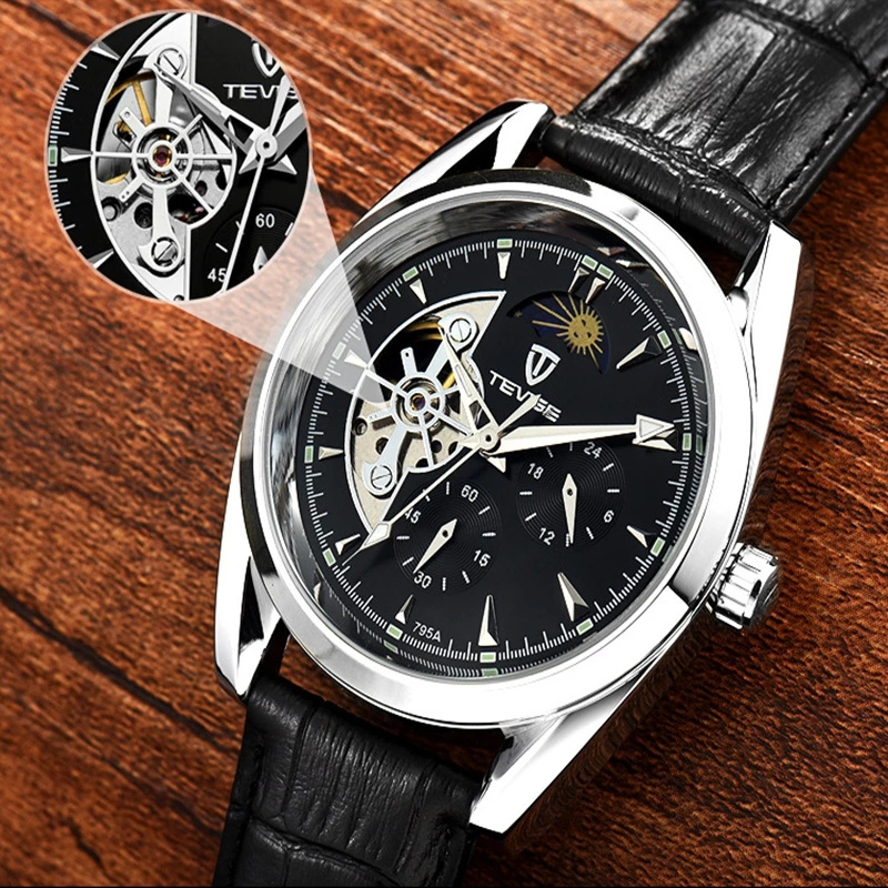 TEVISE 795a 2022 watches men business waterproof Moon Phase Luminous Mechanical tevise watches men automatic 795a watch