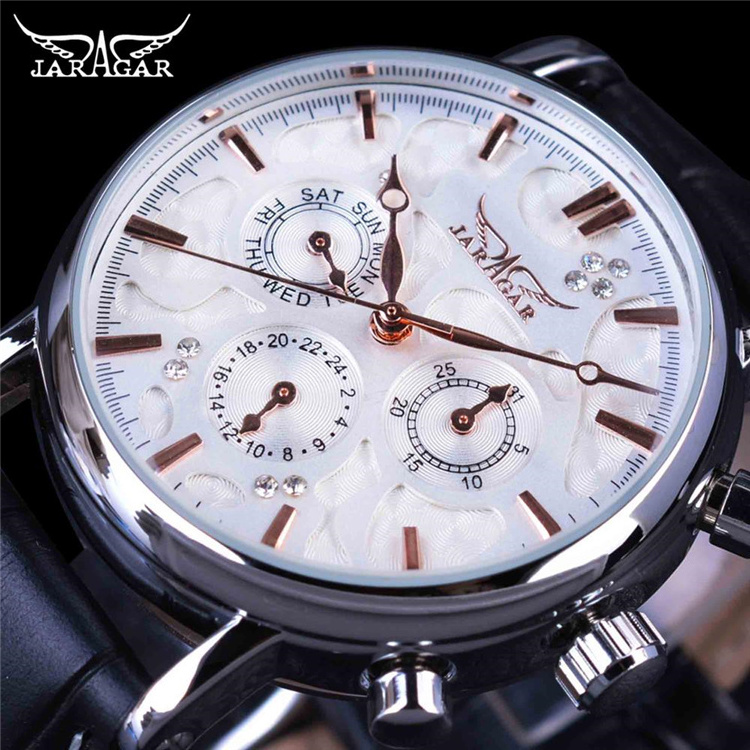 JARAGAR GMT939 Top Brand Luxury Male Watches Blue Sky Series Elegant Design Genuine Leather Strap Men Automatic Wristwatches