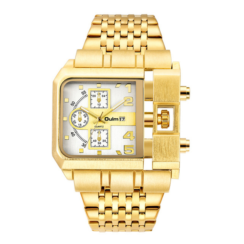 Oulm 3364 Golden Stainless Steel Luxury Brand Wristwatch Auto Date Business Male Quartz Watch Unique Design Men's Wrist Watches