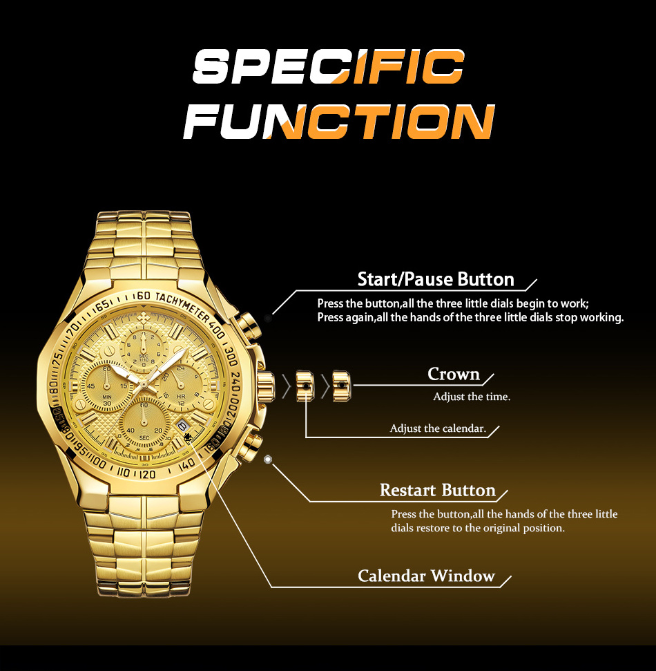 WWOOR Sports Exquisite Watch Men Top Brand Luxury Gold Full Steel Waterproof Analog 24 Hour Quartz Wristwatch Relogio Masculino