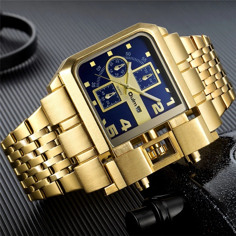 Oulm 3364 Golden Stainless Steel Luxury Brand Wristwatch Auto Date Business Male Quartz Watch Unique Design Men's Wrist Watches