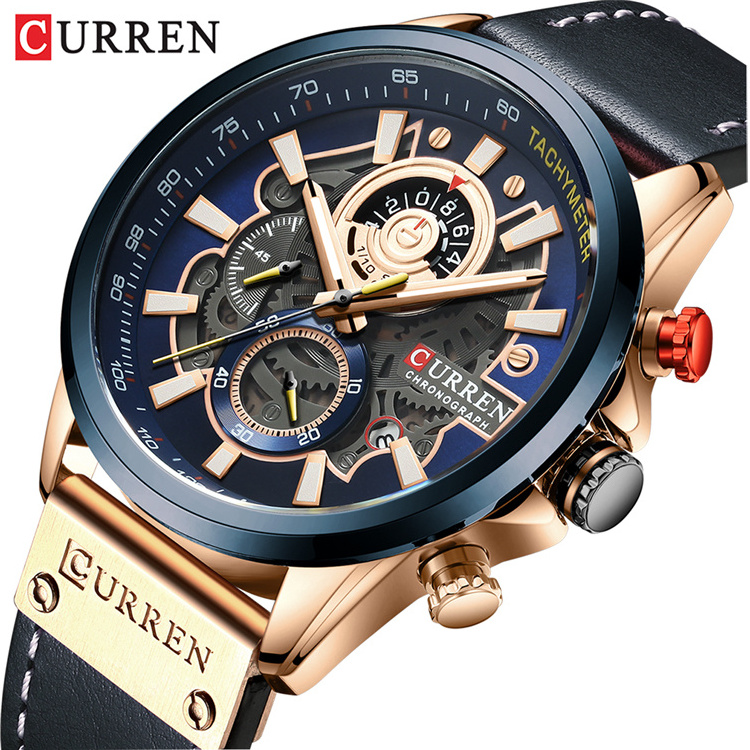 CURREN 8380 Fashion Sport Watch Men Blue Top Brand Luxury  Leather Wrist Watches Man Clock Casual Chronograph Wristwatch