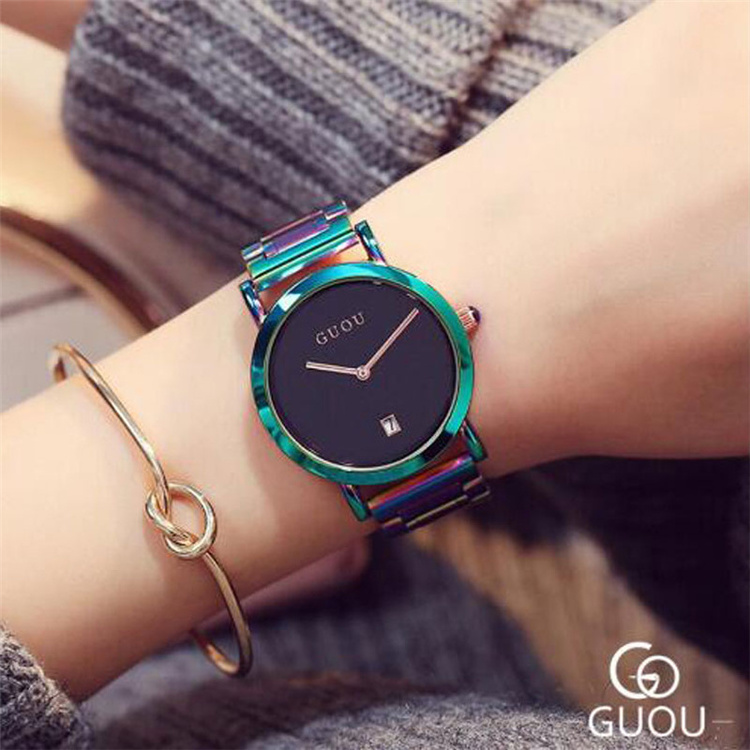 GUOU 8127 A Luxury Women's Stainless Steel Colorful Straps Colorful  Case Fashion Ladies Watches reloj mujer zegarek damski