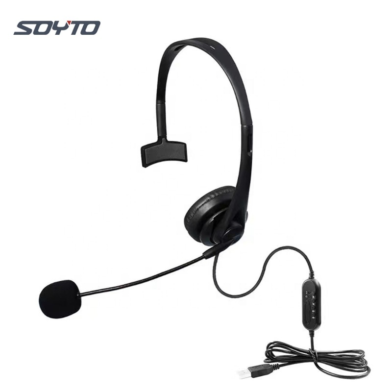 Shuoyin SY490 single ear cheap office wired computer call center USB headphone headphones telephone headsets for office PC Skype