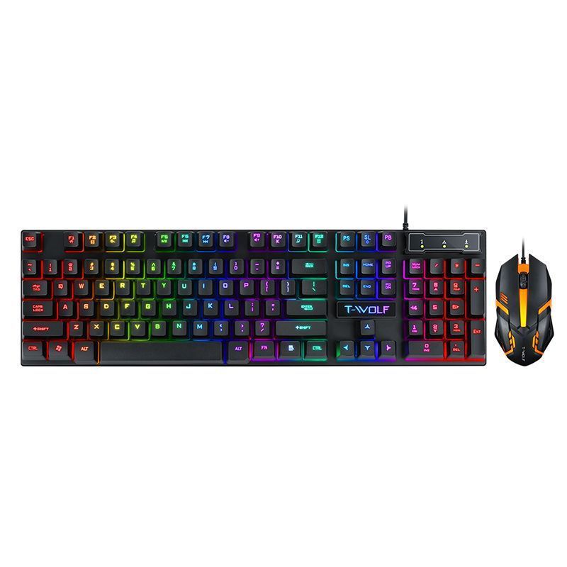 Backlit Gaming Keyboard TF200 Wrist Rest Gaming Mouse Wired Gaming Luminous Keyboard and Mouse Combo for Windows PC Gamer