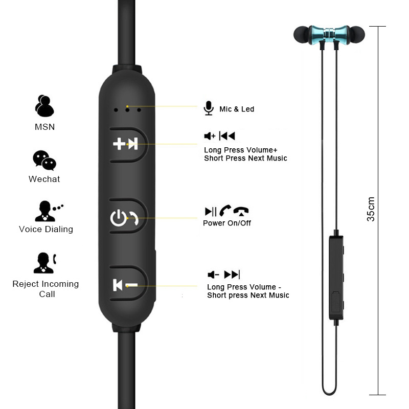 XT11 Wireless Earphone In Ear Magnetic Sport Headphone Neckband Stereo Music Earbuds