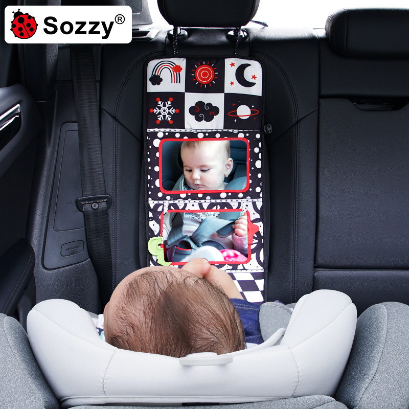 Sozzy car seat and stroller activity factory high quality crochet cloth book mirror fidget baby hanging toys for car seat