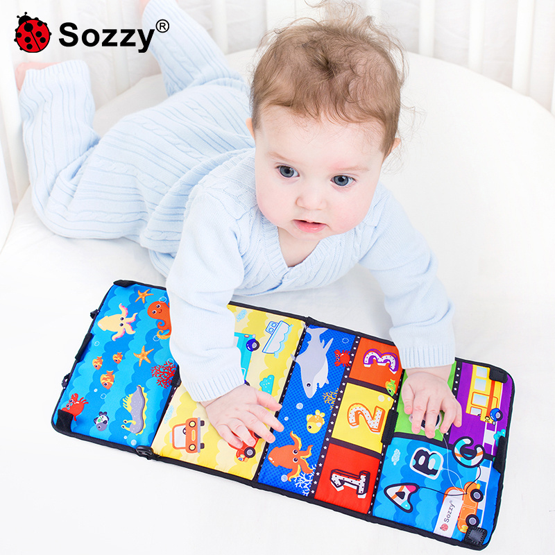 Sozzy car seat and stroller activity factory high quality crochet cloth book mirror fidget baby hanging toys for car seat