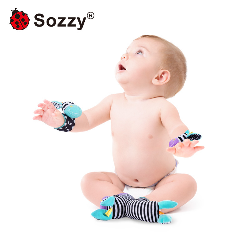 Sozzy Sensory Infant Baby Kids Socks Rattle Toys Set Wrist Rattle And Foot Socks 0~24 Months