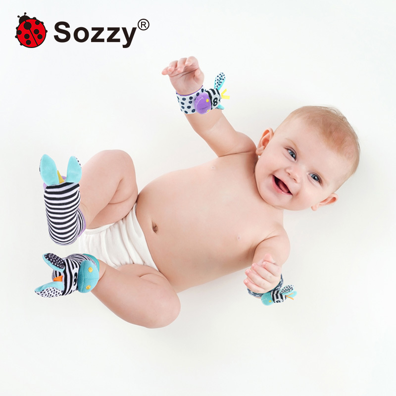 Sozzy Sensory Infant Baby Kids Socks Rattle Toys Set Wrist Rattle And Foot Socks 0~24 Months