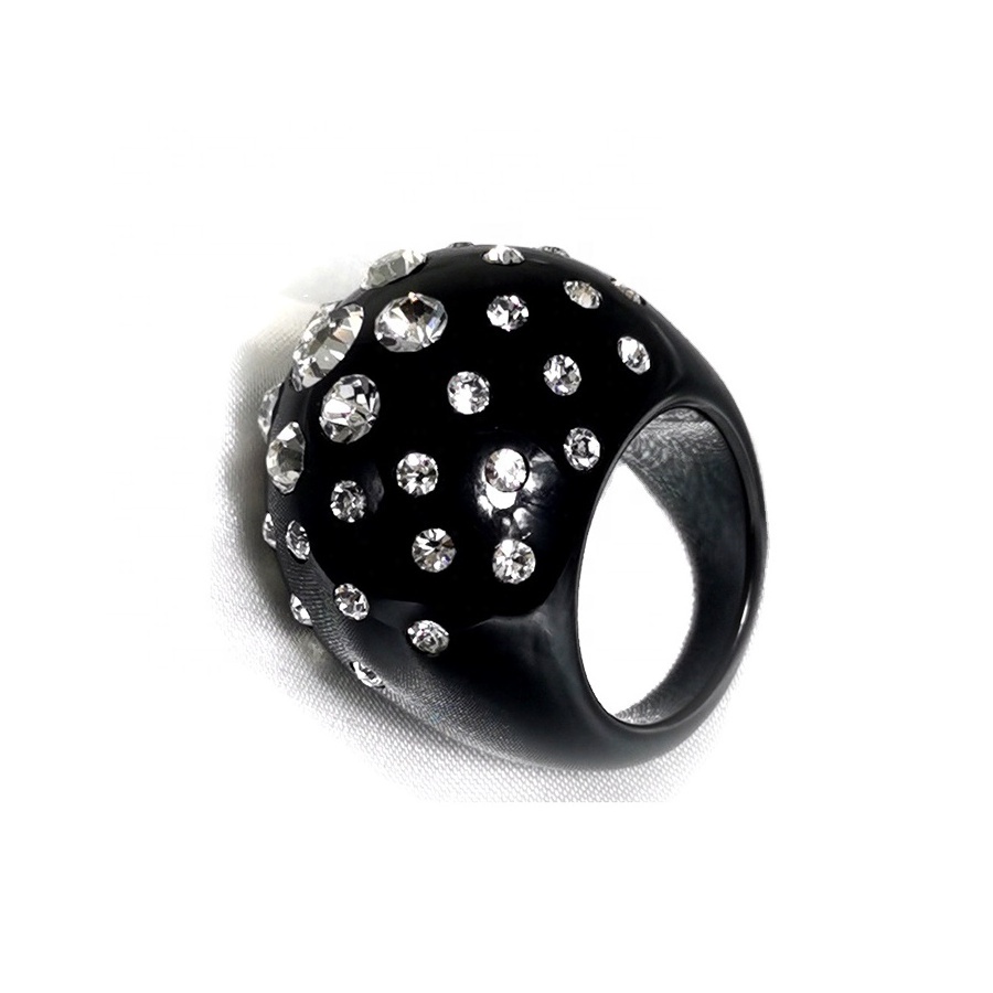 New Black Crystal Resin Rings with Clear Stones Fashion Jewelry Accessories for Women and Girls for Engagement Jewellery Sets