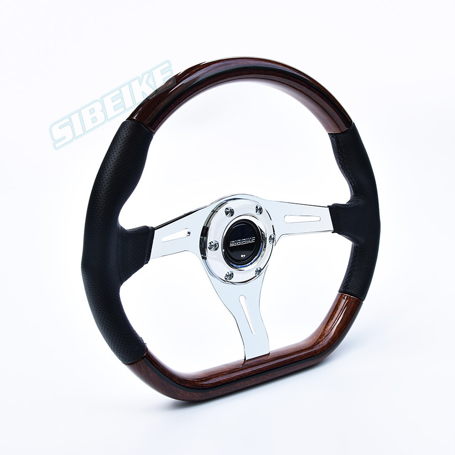 Custom D Shape Steering Wheel Flat Classic Wooden Style JDM Drift Racing Sim Steering Wheel For Universal