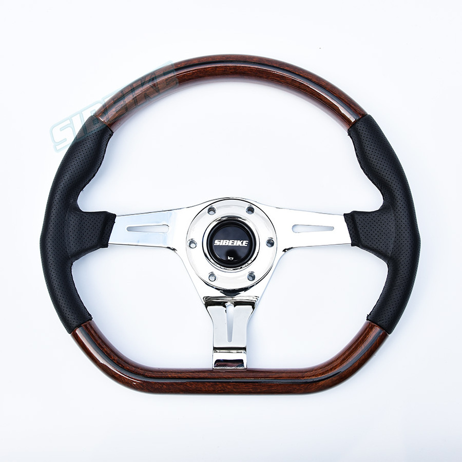 Custom D Shape Steering Wheel Flat Classic Wooden Style JDM Drift Racing Sim Steering Wheel For Universal