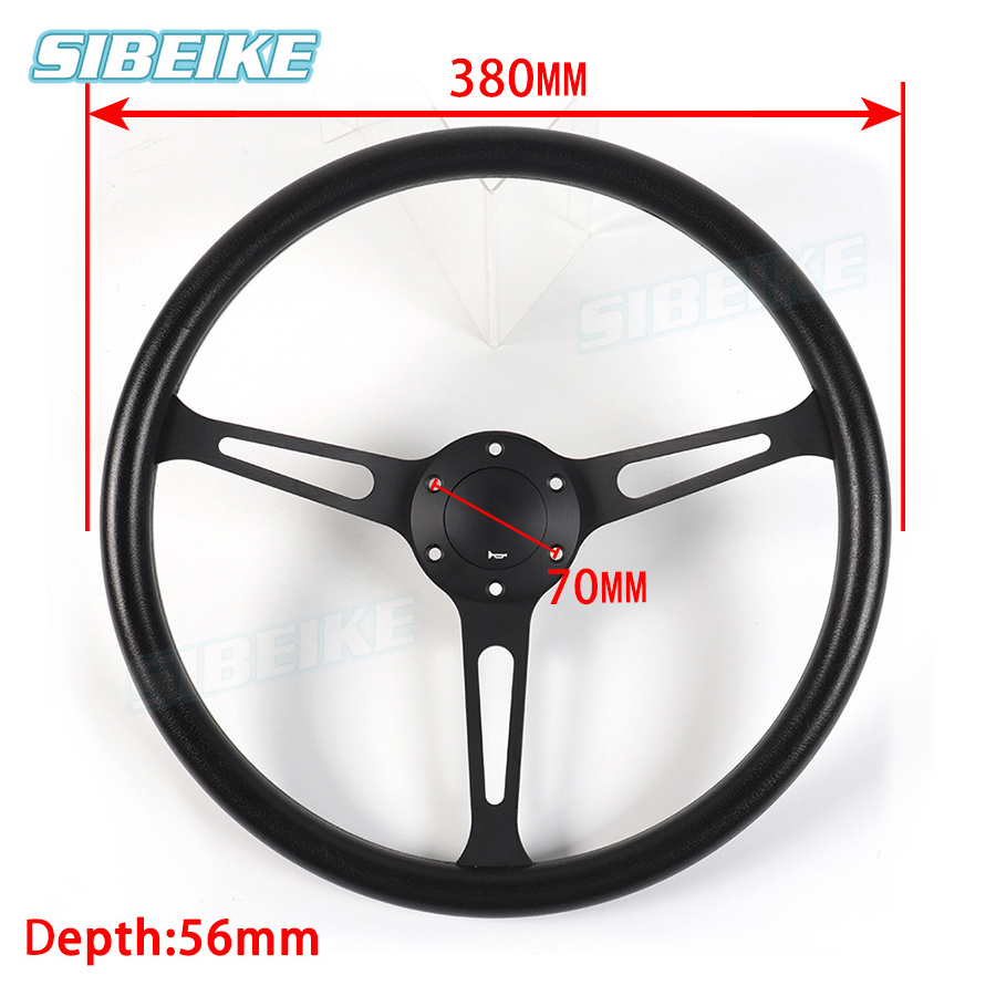 15Inch Black Sports Steering Wheel For Racing Car PU Leather 380mm Gaming Refit Sim Steering Wheel