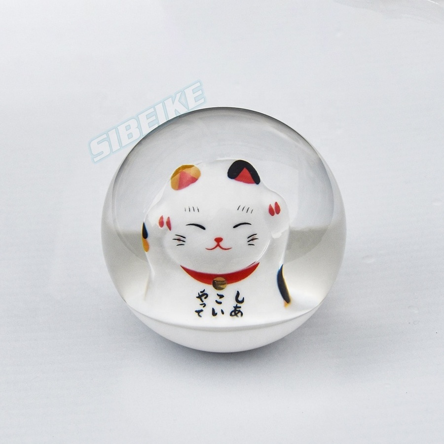 70MM Transparent Master Ball Rounded Shift Knob Lucky Cat Universal Racing Acrylic Shifter Gear Knob