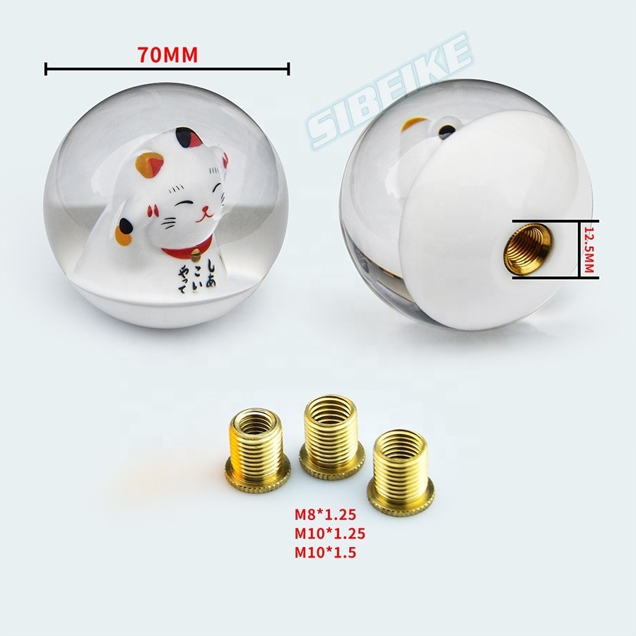 70MM Transparent Master Ball Rounded Shift Knob Lucky Cat Universal Racing Acrylic Shifter Gear Knob