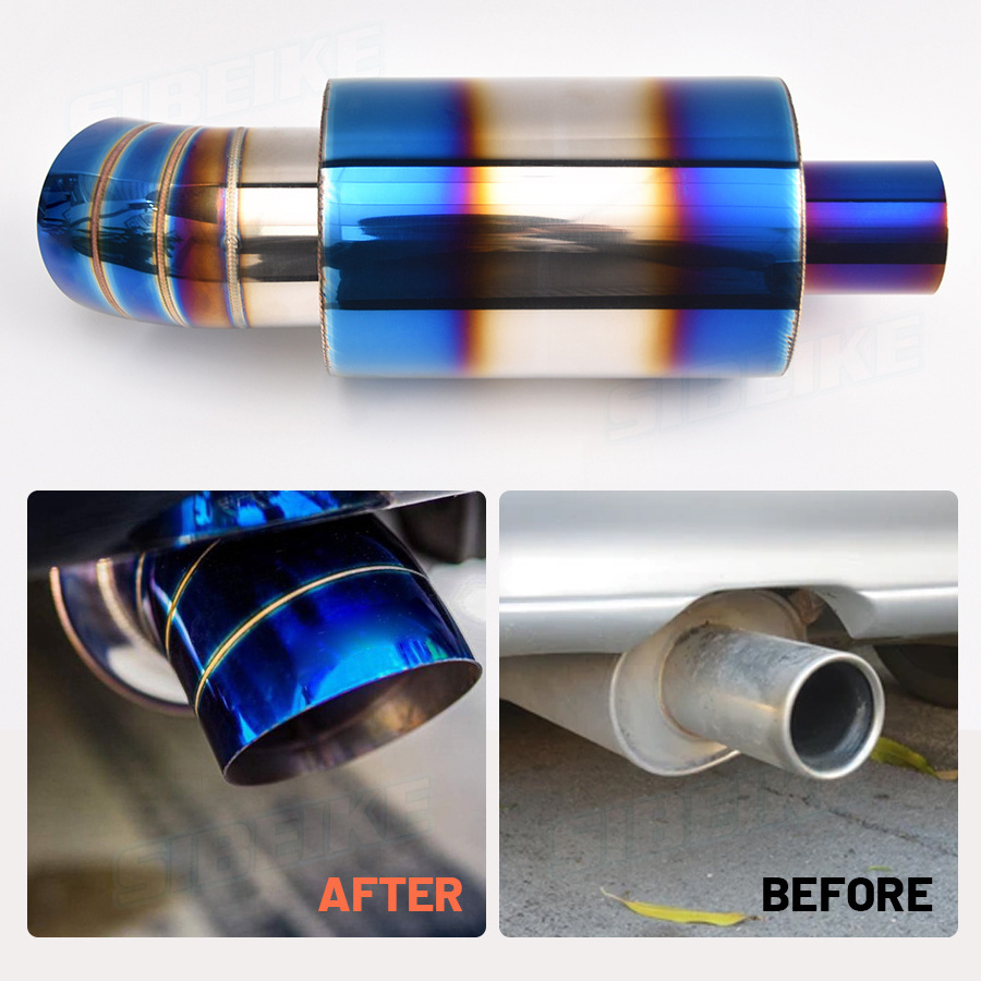 JDM Universal Custom Stainless Steel Exhaust Pipe Burnt Blue Exhaust Tail Pipe 51mm 63mm Car Exhaust Tail Muffler