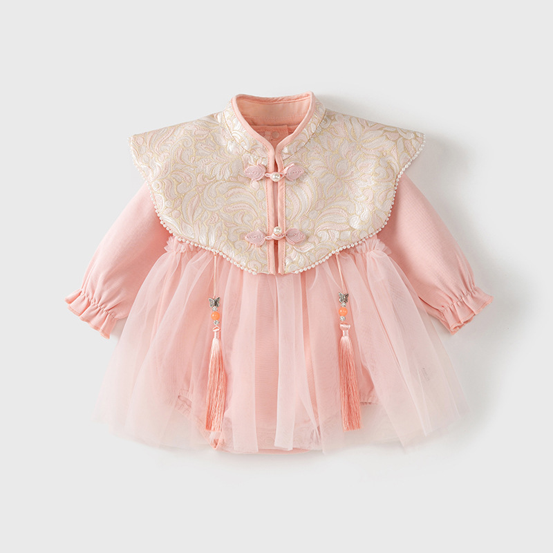 2024 New Girl Baby Dress Little Child Fashion Princess Long Sleeve Lace Party Embroidery Baby Clothes Traditional Chinese Dress