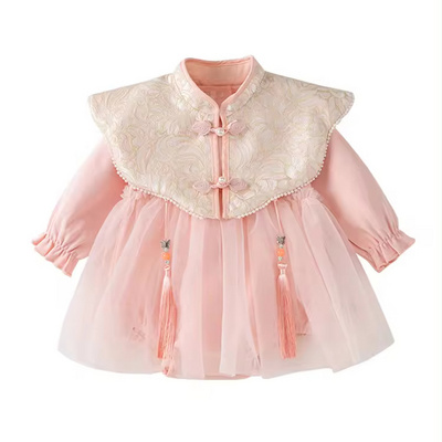 2024 New Girl Baby Dress Little Child Fashion Princess Long Sleeve Lace Party Embroidery Baby Clothes Traditional Chinese Dress