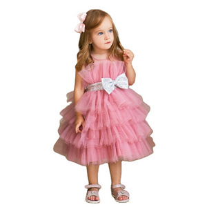 Baby Girl Mesh Cake Wedding Party New Fashion Summer Baby Children Outwear Tulle Cotton Sweet Girl Dress