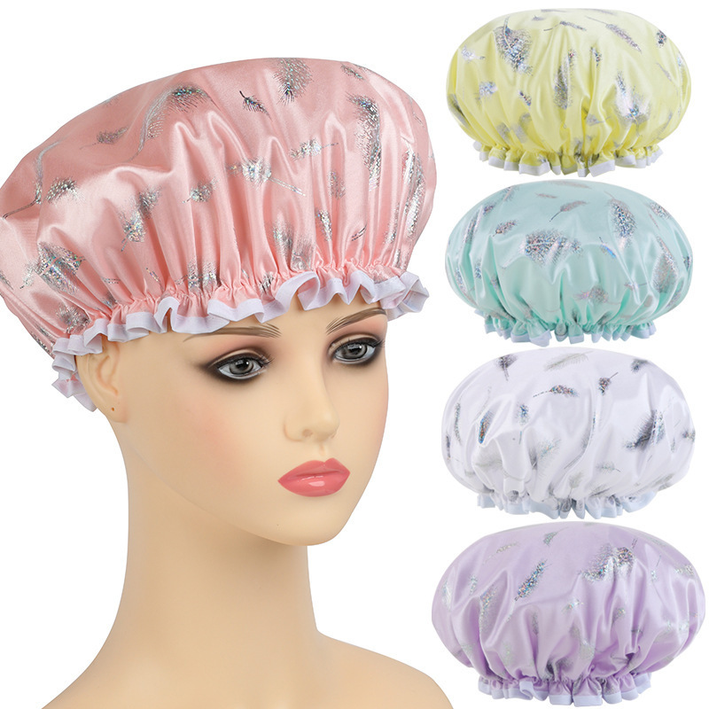 Wholesale reusable waterproof PE Inner shower cap double bath hood for home use shower caps for women waterproof