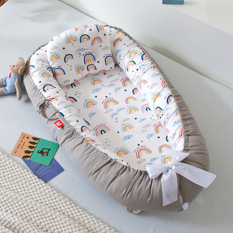 The more popular 100% Cotton Baby Nest Bed with Pillow Craddle Crib Portable Sleeping Cotton Baby Lounger Nest