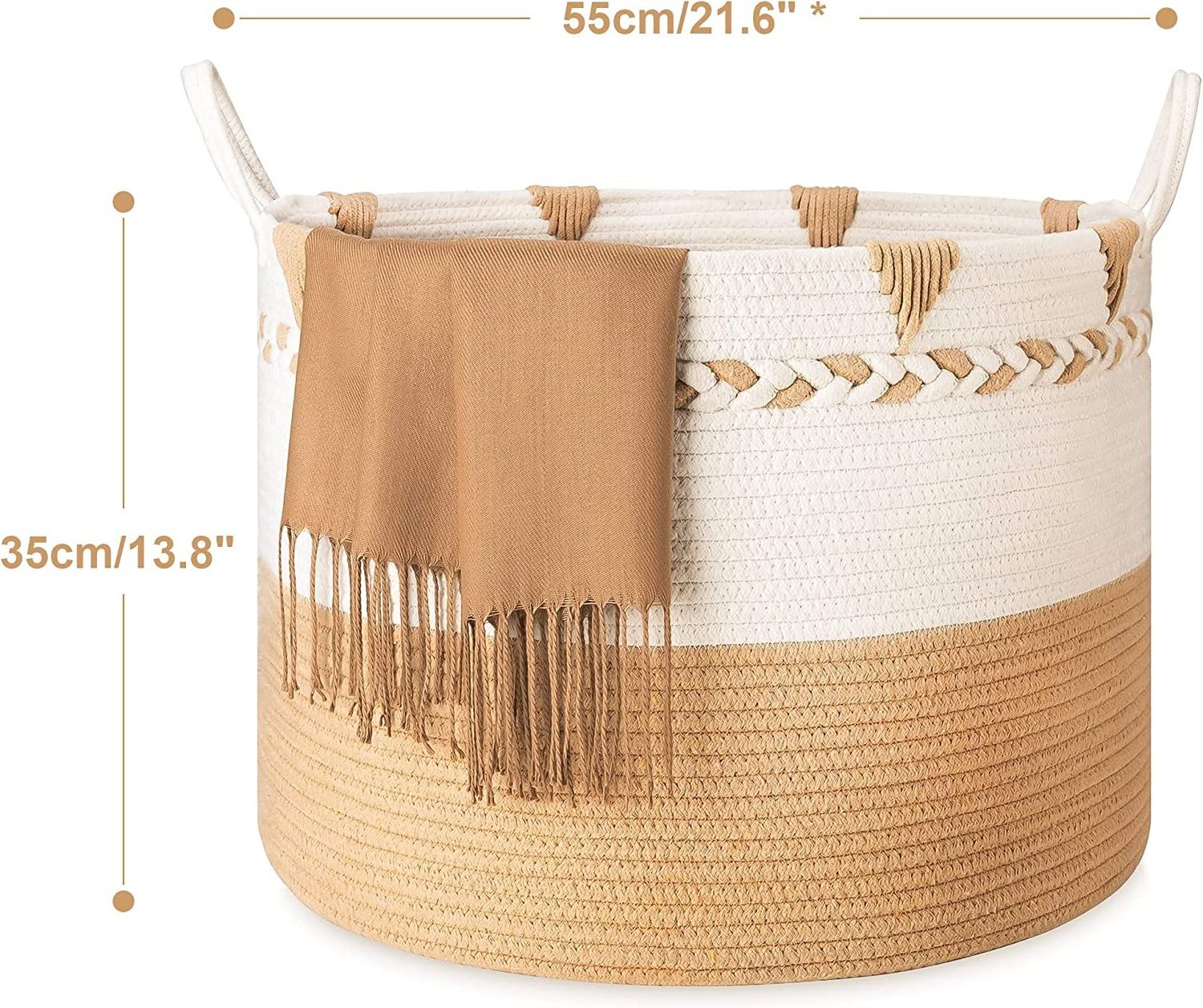 Blanket Basket Living Room, Extra Large Storage Basket Woven Cotton Rope Laundry Hamper XXXL for Kids Toys Shoes