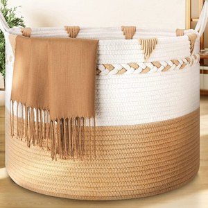 Blanket Basket Living Room, Extra Large Storage Basket Woven Cotton Rope Laundry Hamper XXXL for Kids Toys Shoes