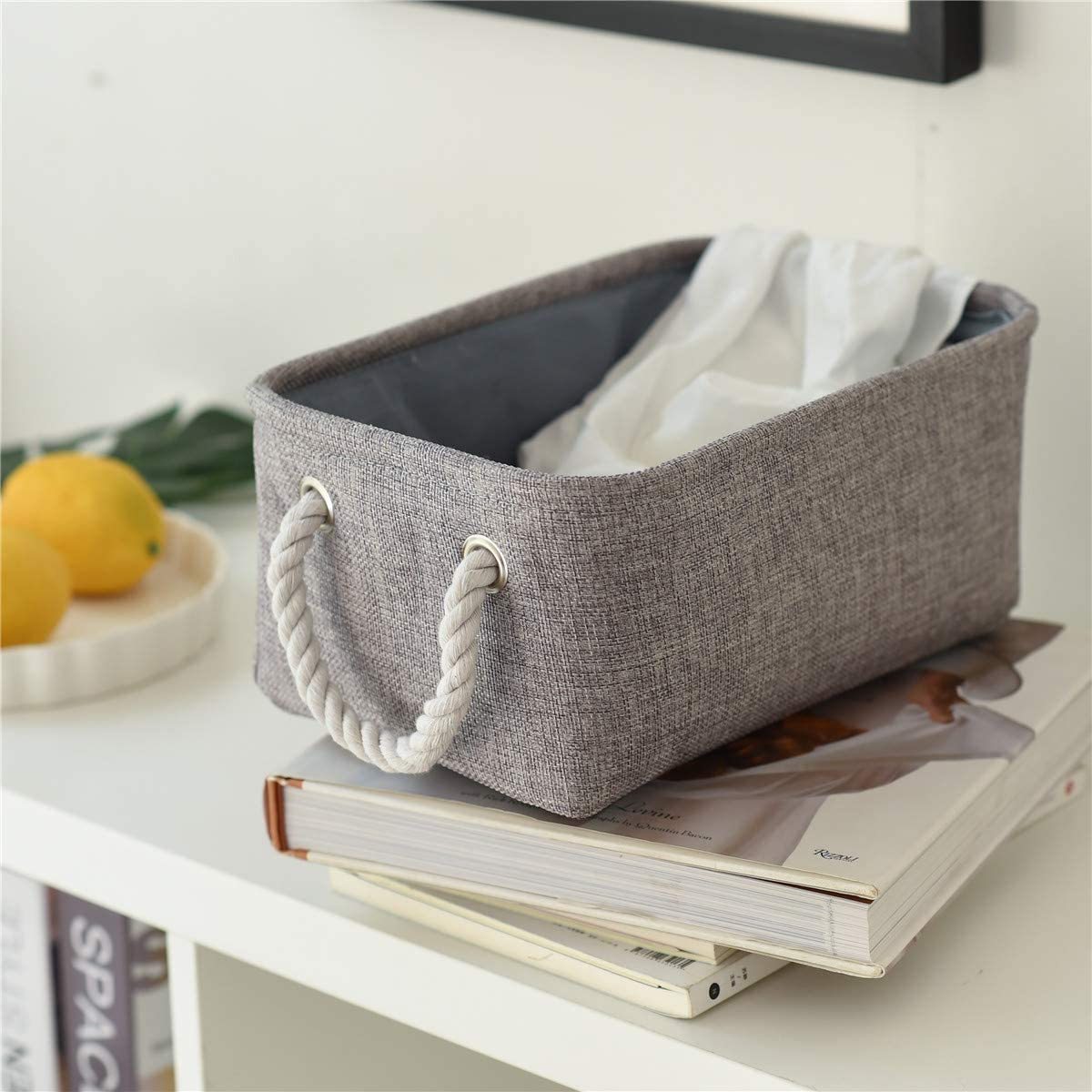 Closet Storage cube with Cotton Rope Handles, organizers storage boxes, Rectangle, Gray, 3-Pack