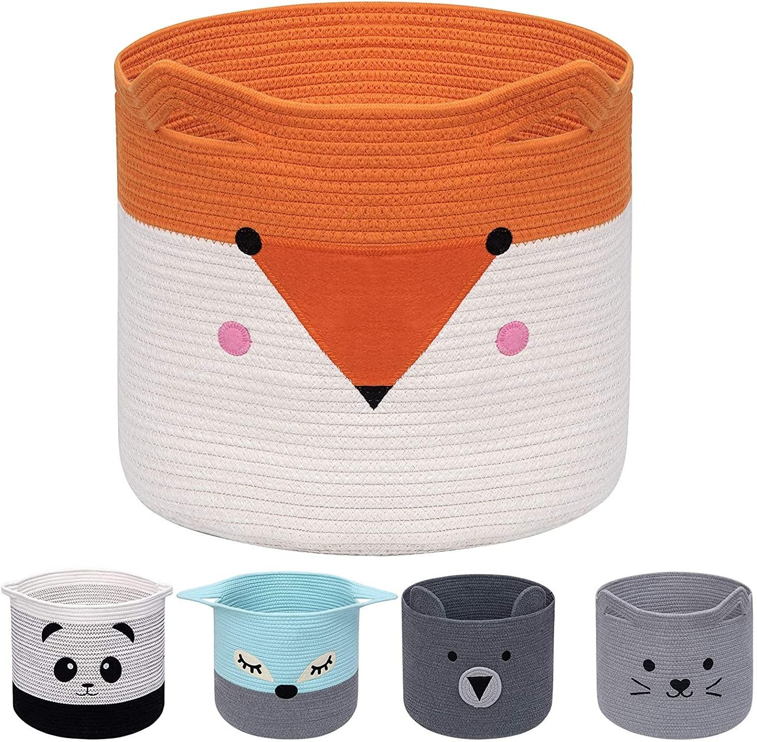 Foldable Cotton Rope Laundry Basket, Toy Storage Baskets Cute Animal Laundry Hamper, Pet Gift Basket for Cat