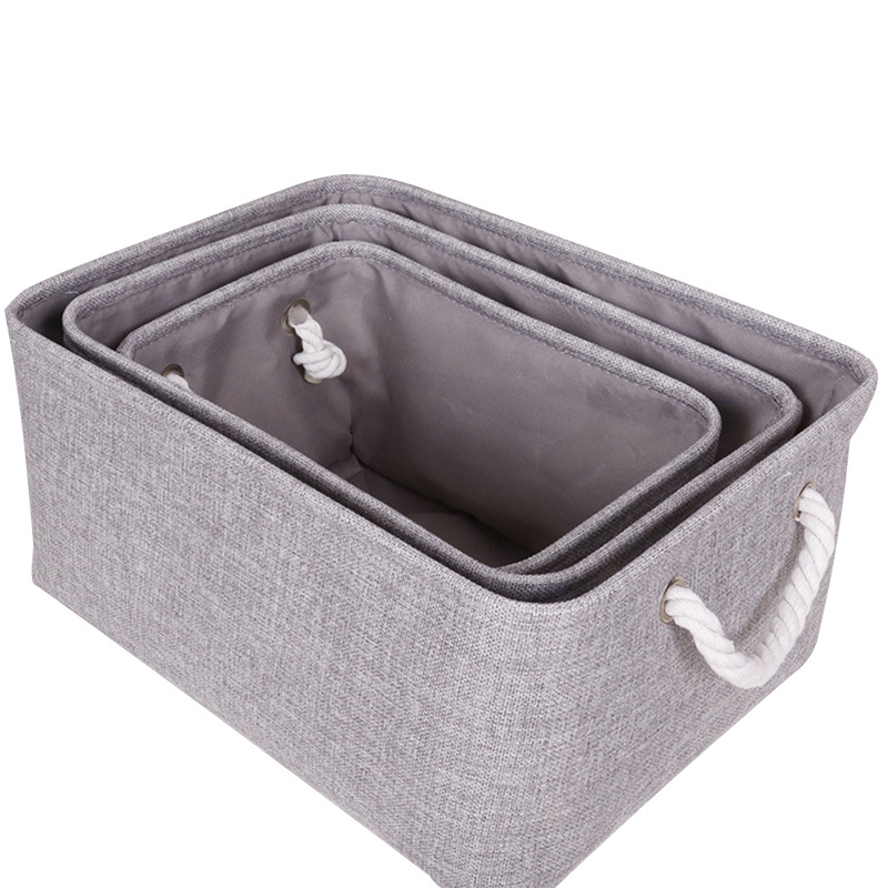 Closet storage boxes & bins with Cotton Rope Handles, Decorative Storage Baskets, Rectangle, light blue, 3-Pack