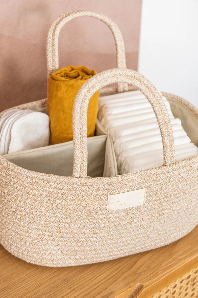 Baby Diaper Caddy Organizer, Cotton Rope Baby Storage Basket with Divider, Best Baby Shower Gifts