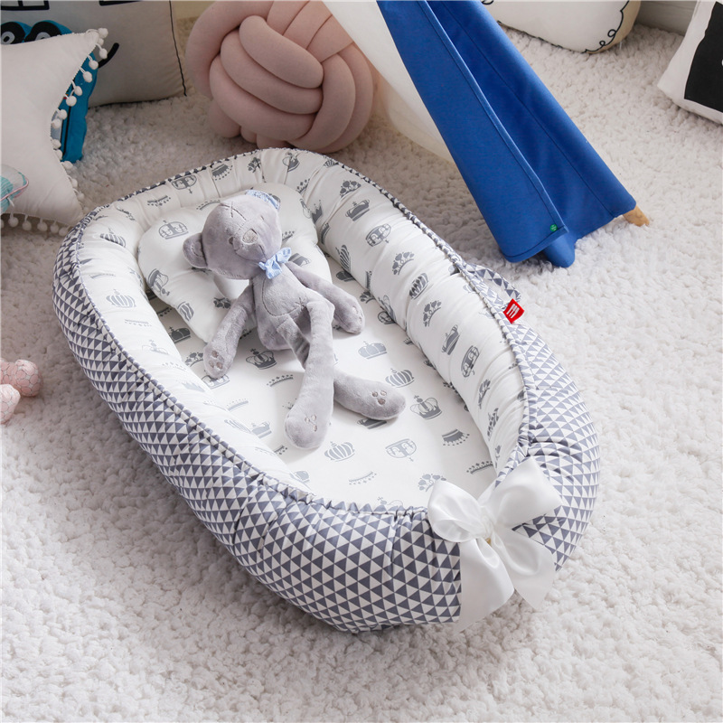 The more popular 100% Cotton Baby Nest Bed with Pillow Craddle Crib Portable Sleeping Cotton Baby Lounger Nest